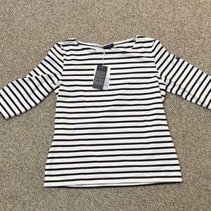 Saint James Black and White Striped 3/4 Sleeve Top